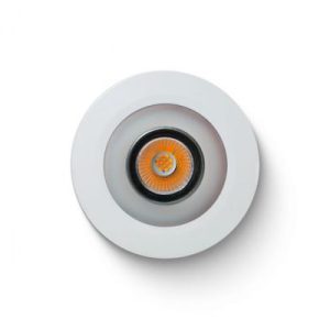 Topansicht eines weißen Loxone LED?Einbaudownlights mit zentralem LED?Modul