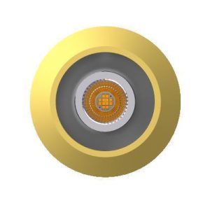 Topansicht eines goldfarbenen Loxone LED?Einbaudownlights mit zentralem LED?Modul