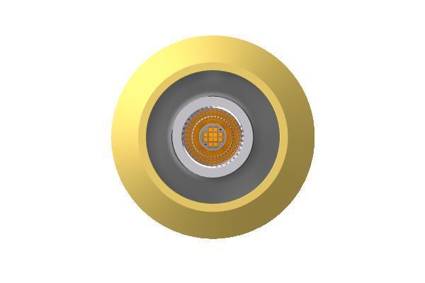 Topansicht eines goldfarbenen Loxone LED?Einbaudownlights mit zentralem LED?Modul