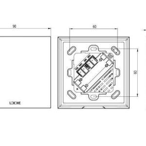 Technische Zeichnung des Loxone Touch Flex mit Abmessungen und Anschlussdetails für flexible Bedienlösungen im Smart Home