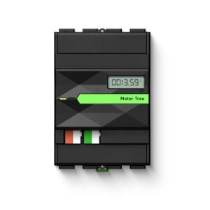 Frontansicht des Loxone Meter Tree Energiezählers mit Display und Anschlussklemmen