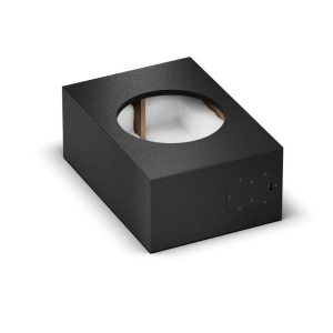 Schwarzes Subwoofer-Gehäuse mit runder Öffnung
